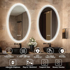 24''x36'' Oval Lighted Mirrors for Bathroom Wall Backlit + Front Lit, Oval LED Bathroom Mirror Frameless with Lights Anti Fog, Dimmable, 3 Colors,Tempered Glass, Shatter-Proof