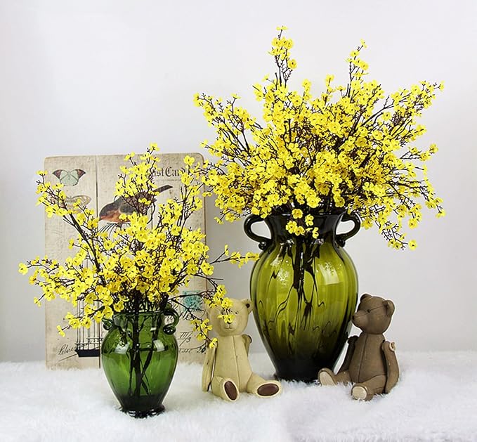 JAKY-Global Babys Breath Fabric Cloth Artificial Flowers 20 Bundle European Fake Silk Plants Decor Wedding Party Decoration Bouquets Real Touch DIY Home Garden (Yellow, 20 Bundles)
