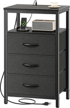 Huuger Nightstand with Charging Station, 27.6 Inch Side Table with Fabric Drawers, End Table Bedside Table with USB Ports and Outlets, Night Stand for Bedroom, Black