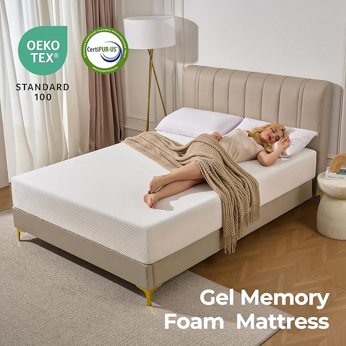 Rolanstar 8 Inch Queen Mattress Gel Memory for Cool Sleep & Pressure Relief, Medium Firm Feel, CertiPUR-US Certified, Mattress in a Box, White
