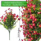 Outdoor Artificial Flowers UV Resistant & Fade Proof, 12 Pack Realistic Fake Flowers for Garden, Patio, Lawn Decor - Weatherproof Plastic Plants (Rose Red)