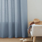 RYB HOME Light Filtering Linen Sheer Curtains for Bedroom Nursery, Semi Transparent Burlap Wrinkle Resistant for Home Office Privacy Country Rustic Design, Dusty Blue, W 60 x L 84, 1 Pc