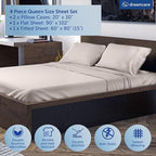DREAMCARE Queen Size Sheets - Cooling Bed Sheets - 4pcs Set - up to 15" Deep Pocket Queen Sheet Set - Sheets Queen Size Bed - Soft & Long Lasting 100% Fine Microfiber with Side Pocket - Beige