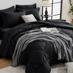 HEVUMYI Black 120x98 Oversized King Comforter Set - 7-Piece All Season Bed in a Bag Oversized King, Ultra Soft Bedding Set with 120 x 98 Comforter, Flat Sheet, Fitted Sheet, Pillowcases, Pillow Shams