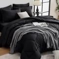 HEVUMYI Black Full Comforter Set - 7-Piece All Season Bed in a Bag Full, Ultra Soft Bedding Set with Comforter, Flat Sheet, Fitted Sheet, Pillowcases, Pillow Shams, Black