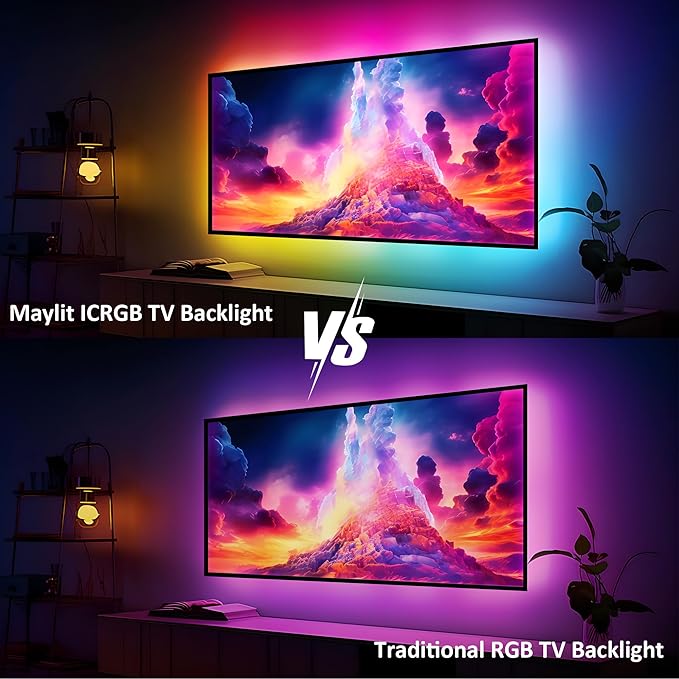 Maylit ICRGB TV LED Backlight, App Control Lights for 37-70in Monitor, Music Sync Color Changing Strip Lights for Home Decor, USB Powered Gaming Accessories for Bedroom Room Decor
