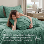 Bedsure Queen Comforter Set Graysih Green - Bed in a Bag Queen Size Bedding 7 Pieces, GentleSoft™ Pintuck Bed Set Gift for Family, Pinch Pleat All Season Comforter with Sheets, Pillowcases & Shams