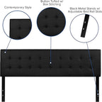 Flash Furniture Lennox Button Tufted Upholstered King Size Headboard in Black Vinyl with Adjustable Bed Rail Slots