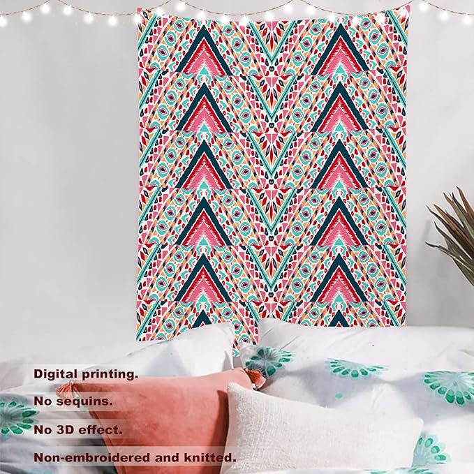 Batmerry Modern Stripe Geometric Tapestry,Boho Tribal ethnic Seamless striped Wall Art Hanging Decoration Polyester Fiber White Ruffled Around for Dorm Room Bedroom Living Room, 59.1x51.2 inches
