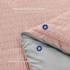 HYMOKEGE Rose Gold/Light Grey Twin XL Comforter Set Seersucker 5 Pieces, All Season Luxury Bed in a Bag for Bedroom, Bedding Set with Comforter, Sheets, Pillowcase & Sham