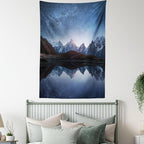 Lunarable Star Tapestry Queen Size, Night Sky with Milky Way Over a Mountain Landscape Lake Cosmos Galaxy Scenery Universe, Wall Hanging Bedspread Bed Cover Wall Decor, Queen Size, Brown Blue