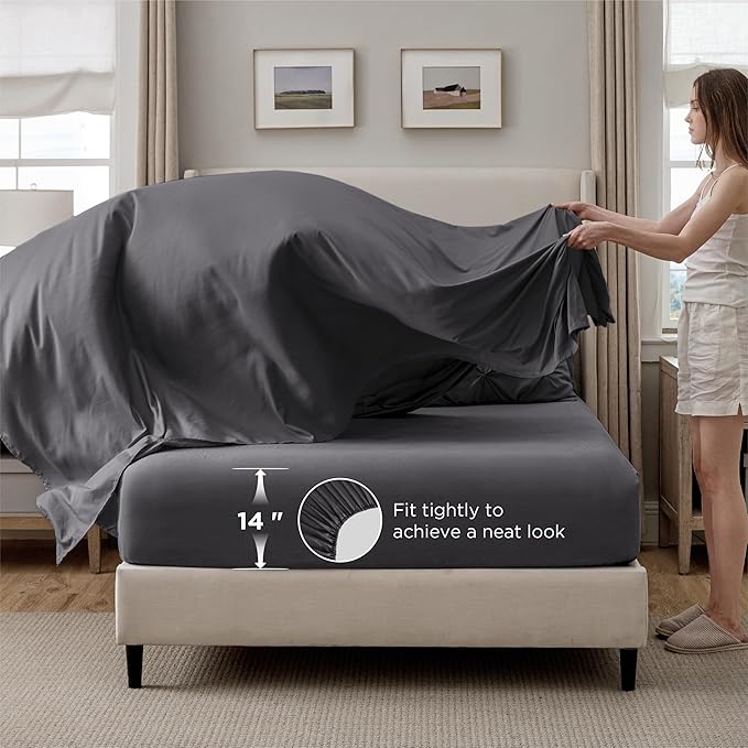 Bedsure Full Comforter Set Dark Grey - Bed in a Bag Full Size Bedding Set 7 Pieces, GentleSoft™ Pintuck Bed Set Gift for Family, Pinch Pleat All Season Comforter with Sheets, Pillowcases & Shams
