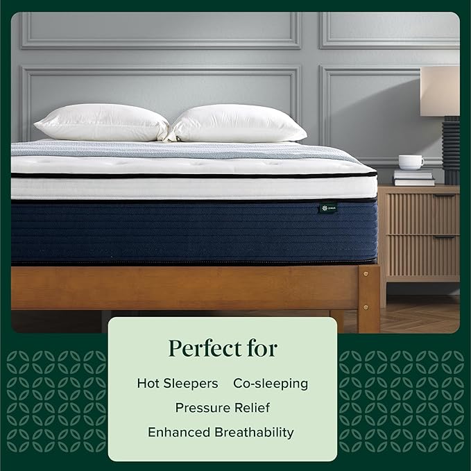 ZINUS 12 Inch Comfort Support Hybrid Mattress [New Version], King, Fiberglass Free, Medium Plush, Motion Isolation, Certified Safe Foams & Fabric, Mattress in A Box