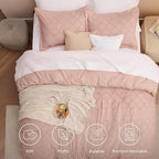 Bedsure Queen Comforter Set - Coral Pink Comforter, Boho Tufted Shabby Chic Bedding for Kids, 3 Pieces Vintage Farmhouse Bed Set for All Seasons, Fluffy Soft Bedding with 2 Pillow Shams