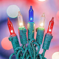 50 Count Red White and Blue Mini String Lights with Green Wire,Connectable 13ft 120V Waterproof 4th of July Patriotic Incandescent Lights, Independence Day Lights for Outdoor Indoor Decor
