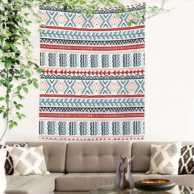 Batmerry Beige Abstract Stripe Tapestry, Wall Art Hanging Decoration Polyester Fiber White Ruffled Around for Dorm Room Bedroom Living Room, 59.1x39.4 inches