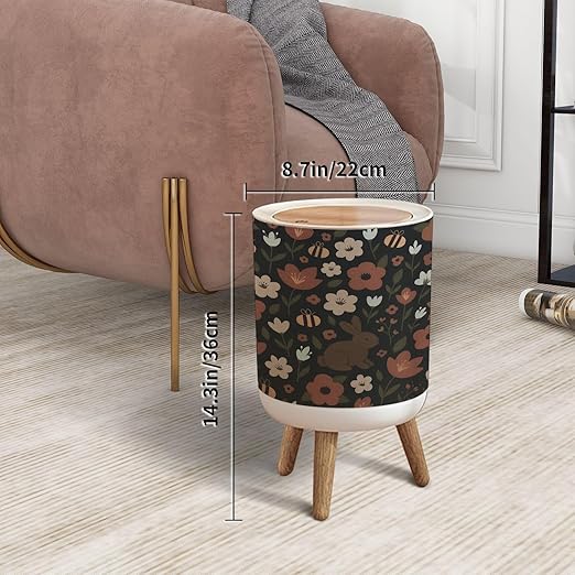 Small Trash Can with Lid Bear Forest Bunny Rabbit Furry Animals Watercolor Flowers Scandinavian Garbage Bin Pet Proof Waste Basket for Kitchen Bathroom Office Bedroom Decorative 1.8 Gallon