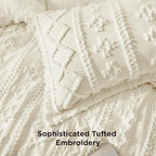 Bedsure Tufted Boho Comforter Set King Size - Ivory Boho Bed Set, GentleSoft™ 3 Pieces Farmhouse Shabby Chic Embroidery Bedding, Gifts for Woman, Soft Jacquard King Comforter for All Seasons