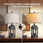 QiMH Table Lamp for Living Room, Farmhouse Lamps with USB A+C and Nightlight, 26" Rustic Bedside Lamps with 3-Way Dimmable Touch Control, Nightstand Lamp for Bedroom, Black, 1 Pack