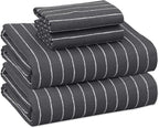 RUVANTI Flannel Sheets Queen Size - 100% Cotton Double Brushed Bed Sheets, Deep Pockets 16 Inches Queen Sheet Set, All Seasons Breathable & Extra Soft - Warm & Cozy, 4 Piece, Pinn Stripe