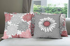 Ambesonne Floral Throw Pillow Cushion Case Pack of 4, Flower Petals Modern Color Palette Chamomile Peony Dahlia and Sunflower Print, Modern Accent Double-Sided Digital Printing, 16", Dark Coral Grey
