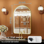 20x30 Inch Arched LED Bathroom Mirror with Lights, Adjustable 3000K/4500K/6000K, Wall Mounted Gold Frame Lighted Bathroom Vanity Mirror, Anti-Fog, Dimmable, Memory Function
