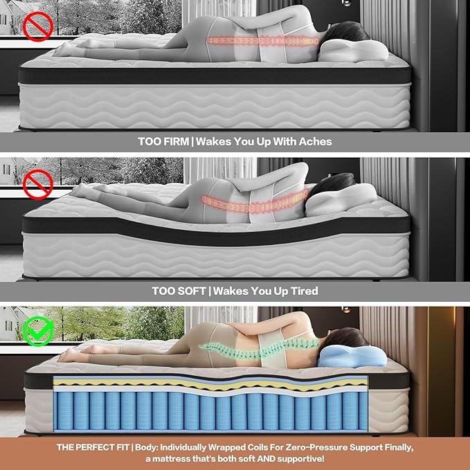 Mattress Twin Size,12 Inch Twin Mattress in a Box,Gel Memory Foam and Pocket Spring Hybrid Mattress,Ideal for All Sleep Positions,CertiPUR-US Certified,Deep Sleep-Medium Firm