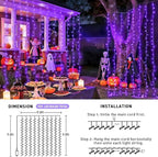 JMEXSUSS 300LED Purple Christmas Lights with Remote, Curtain Hanging Light Plug in, 8 Modes Purple String Lights for Bedroom Window Wall Party Backdrop Halloween Christmas Decorations