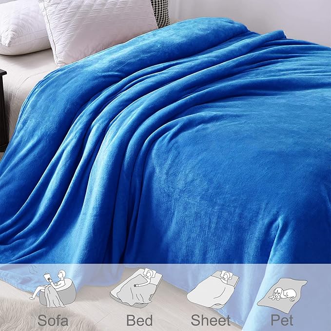 Exclusivo Mezcla Fleece Blanket Twin Size for Bed, Super Soft and Warm, All Season Use, Cozy, Plush, Lightweight, 60x80 Inches Cobalt Blue