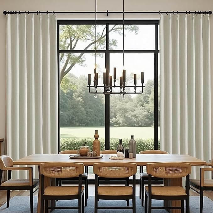 KangBang Full Blackout Pinch Pleat Curtains 102 Inches Long, Pleated Linen Drapes 2 Panels Set for Living Room Dining with Hooks, Thermal Insulated & Noise Reducing, 52Wx102L, Linen Color