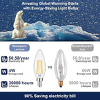 Honesorn Dimmable E12 Candelabra Led Light Bulbs, 2700k 60-Watt Equivalent Type B Chandelier Light Bulb for Ceiling Fan, Soft White C35 B11 Candle led for Candelabra Base 6 Pack