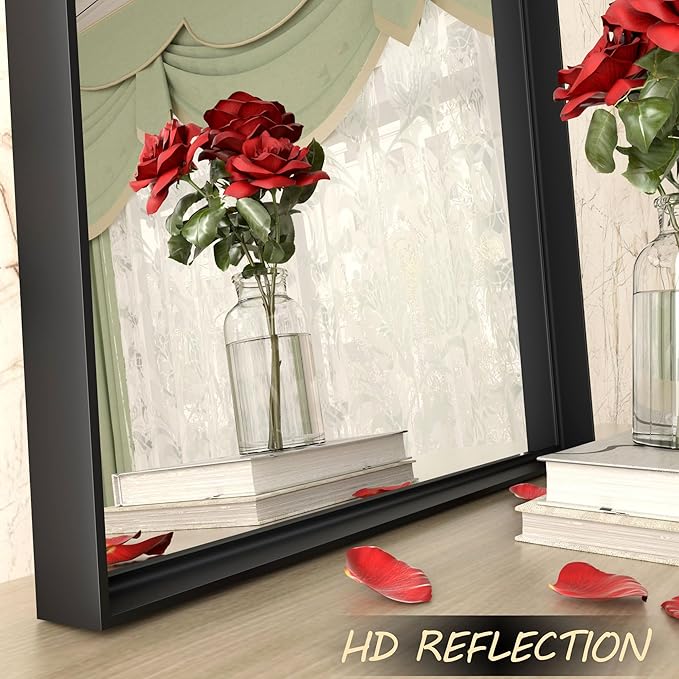 28x36 Inch Black Metal Framed Wall Mirror for Wall, Matte Black Rectangle Mirror, Bathroom Vanity Mirror with Square Corner, Anti-Rust (Horizontal/Vertical)