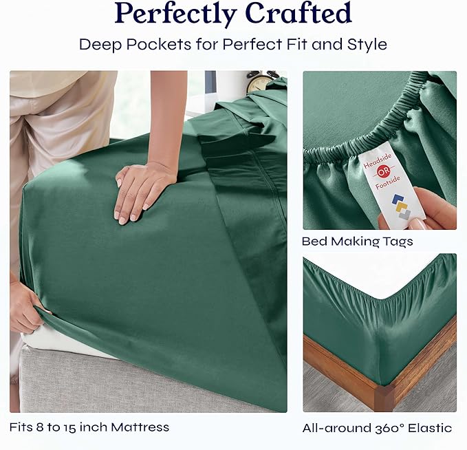 California Design Den Soft Twin Sheets Set - 400 Thread Count Sateen, Natural 100% Cotton Sheets, Deep Pockets, Cooling and Durable Bedding Set for Dorm Rooms & Adults - Hunter Green