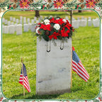 Christmas Cemetery Decorations for Grave Headstone Flower Saddle Artificial Flower Saddles Red Poinsettia Outdoor Memorial Headstone Realistic Bouquet(Red and White,Elegant Style)