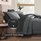 Monbix Full Comforter Set - 7 Pieces Grey Bed in a Bag Full Size Bedding Sets with Comforters, All Seasons Down Alternative Comforter with Sheets,Pillowcases & Shams