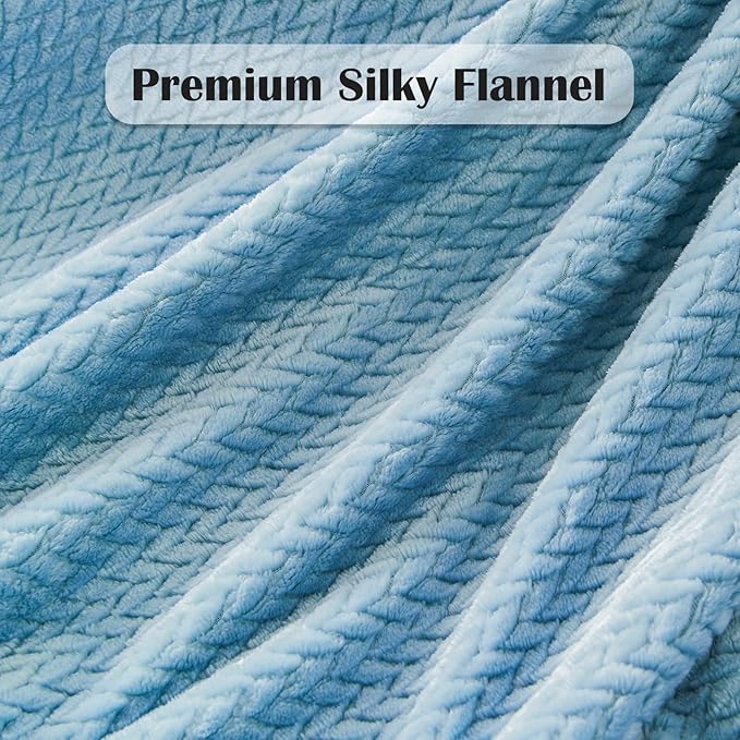 NEWCOSPLAY Super Soft Queen Blanket Light Blue Premium Silky Flannel Fleece Leaves Pattern Lightweight Bed Blanket All Season Use (Light Blue, Queen(90"x90"))
