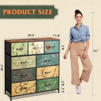 WLIVE 9-Drawer Dresser, Fabric Storage Tower for Bedroom, Hallway, Entryway, Closet, Tall Chest Organizer Unit with Fabric Bins, Steel Frame, Wood Top, Easy Pull Handle, Floral Painted