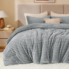BEDELITE Fleece Twin Comforter Set -Super Soft & Warm Fluffy Light Grey Bedding, Luxury Fuzzy Heavy Bed Set for Winter with 1 Pillow case