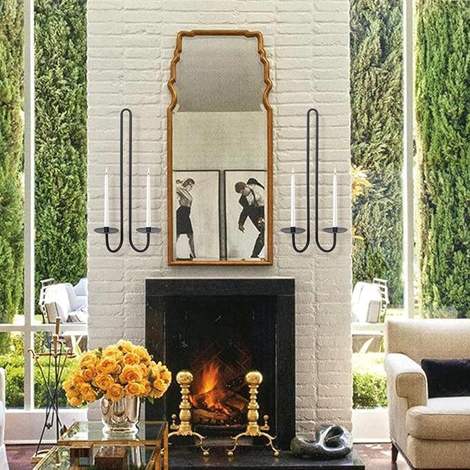 Wall Sconce Candle Holder Metal Hanging Wall Decorations for Home,Living Room, Bathroom, Dining Room, Set of 2（Black