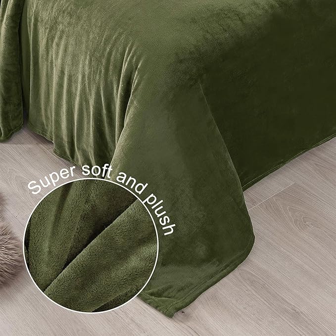 Exclusivo Mezcla Fleece Blanket King Size for Bed, Super Soft and Warm, All Season Use, Cozy, Plush, Lightweight, 90x104 Inches, Olive Green