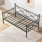 VECELO Twin Daybed Frame, Metal Day Bed with Stylish Headboard, Multifunctional Platform Beds for Bedroom, Living Room, Guest Room, No Boxing Spring Needed, Black