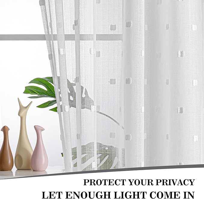 MYSKY HOME White Curtains for Bedroom 84 Inch Length Long Sheer Curtains for Living Room Nursery Curtains with White Patched Design Rod Pocket Privacy Window Drapes Dining Room 52" x 84" 2 Panels