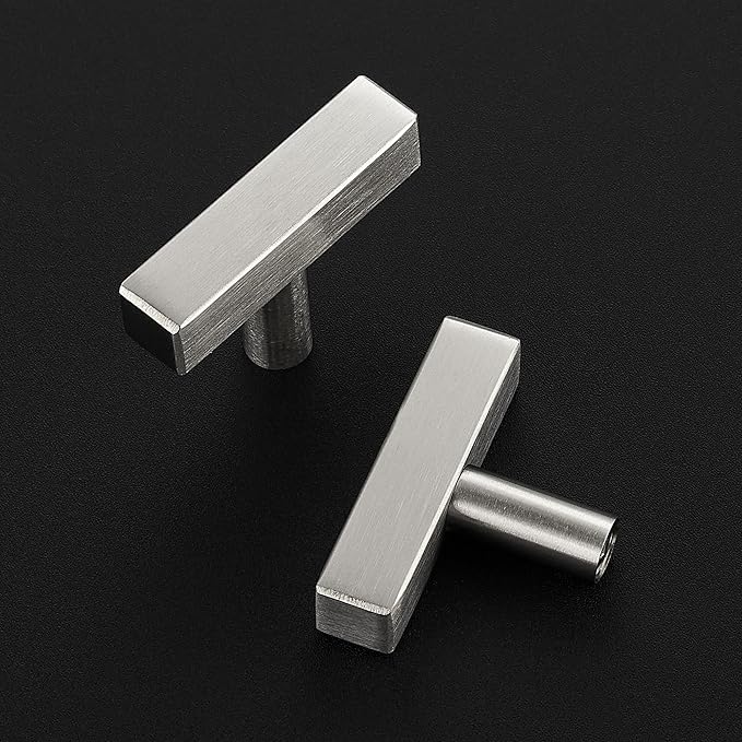 5 Pack Silver Cabinet Knobs - Sqaure Bar Cabinet Pulls Brushed Nickel Knobs for Kitchen Drawer Stainless Steel Dresser Pulls for Kitchen Hardware 2in Length Single Hole