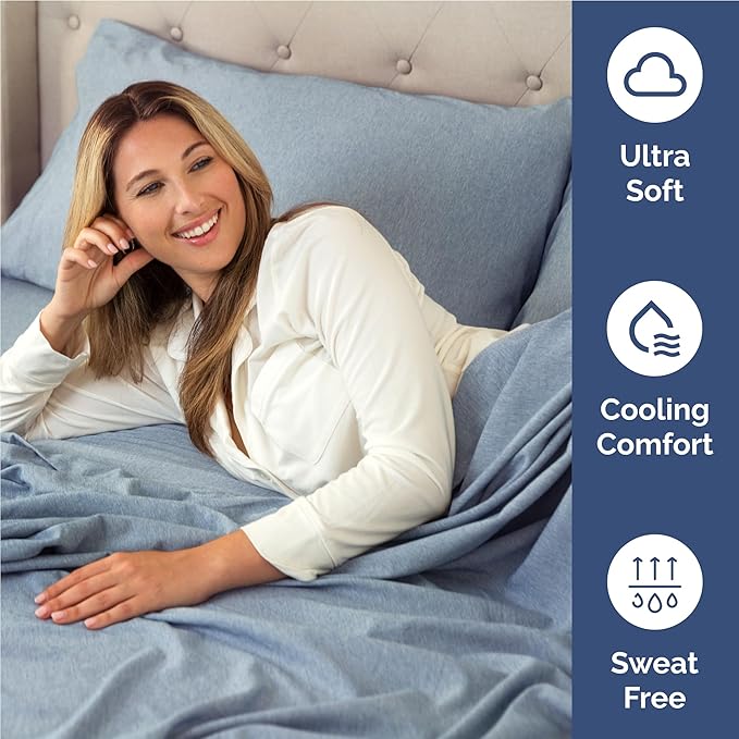 Twin XL 4 Piece Sheet Set - Comfy Breathable & Cooling - Soft Hotel Luxury Bedding Set with 8-16 Inch Deep Pockets - 1 Flat & 1 Fitted Sheet & 2 Pillowcases - Wrinkle Free & Easy Care - Heathered Blue
