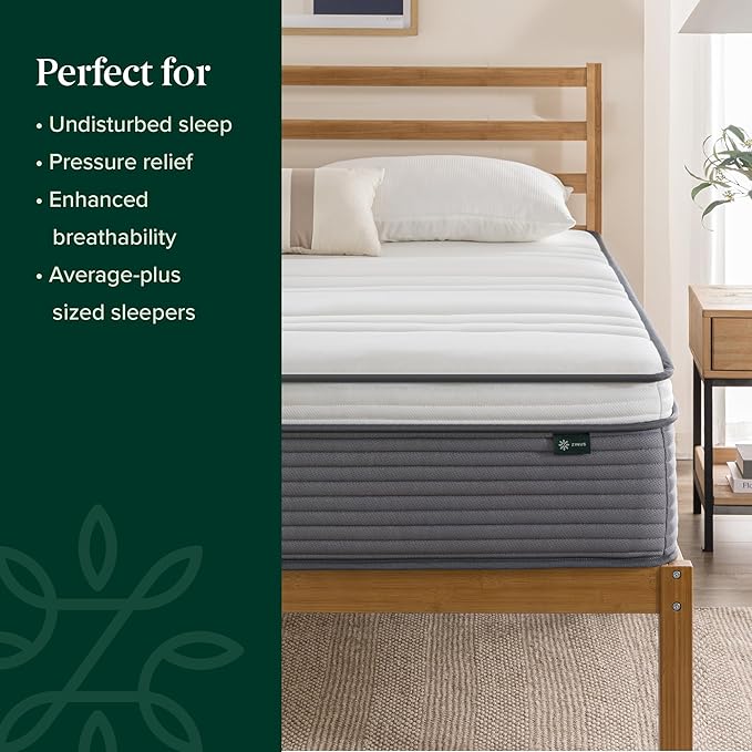 ZINUS 12 Inch True Support Hybrid Mattress [New Version], Twin, Fiberglass Free, Medium Feel, Motion Isolation, Certified Safe Foams & Fabric, Mattress in A Box