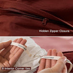 MooMee Bedding Duvet Cover Set 100% Washed Cotton Linen Like Textured Breathable Durable Soft Comfy (Solid Fired Brick Red, Queen 90"x90")