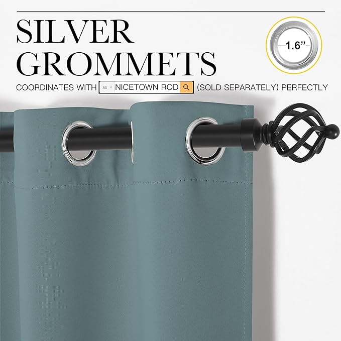 NICETOWN Modern Blackout Curtains Noise Reducing, Thermal Insulated and Privacy Room Darkening Drape Panels for Boy's Guest Room Door Window (Greyish Blue, 2 Panels, W55 x L90 -Inch)
