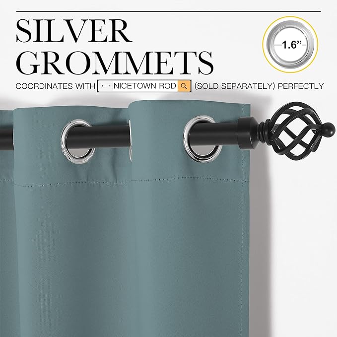 NICETOWN Modern Blackout Curtains Noise Reducing, Thermal Insulated and Privacy Room Darkening Drape Panels for Boy's Guest Room Door Small Short Window (Greyish Blue, 2 Panels, W42 x L48 -Inch)