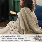 PHF 100% Cotton Waffle Weave Family Blanket,Oversized King Size 120"x 120"-Pre-Washed Snag Proof Lightweight Breathable Moisture-Wicking, 10'x 10' Huge Extra Large Big,Home Decor-Khaki/Simply Taupe