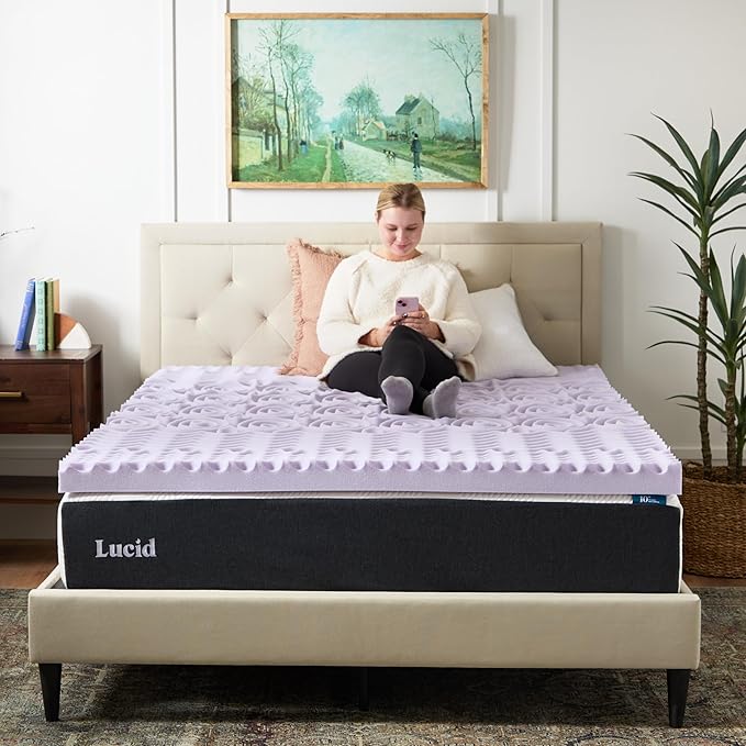 LUCID Lavender Infused 3 Inch Memory Foam Mattress Topper with 5 Zones – Twin XL Size – Plush Feel – CertiPUR Certified – Dorm Room Essentials